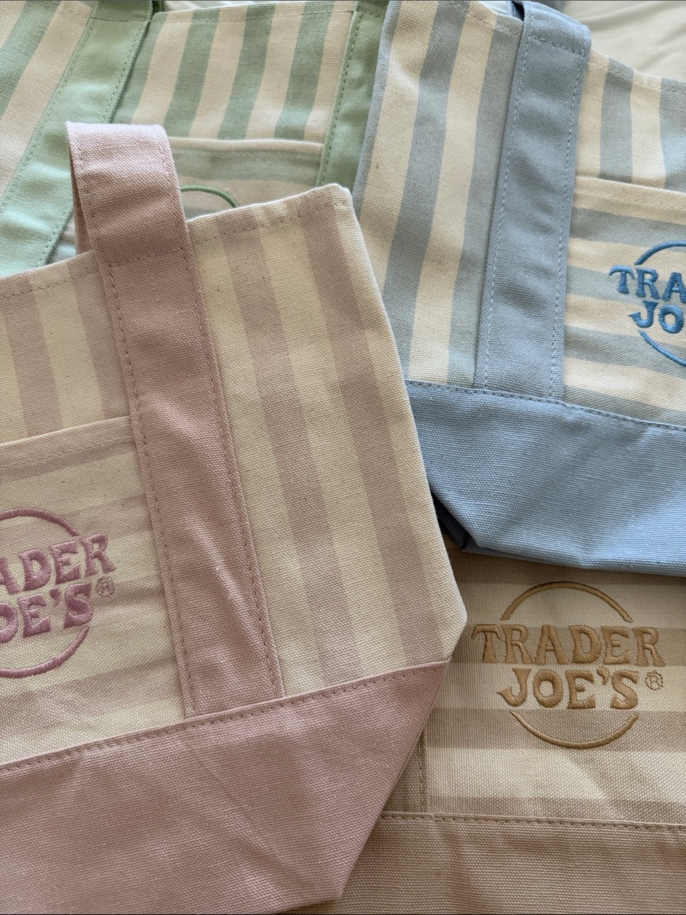 Traders Joe’s Pastel Stripe Canvas Tote set of 4.
